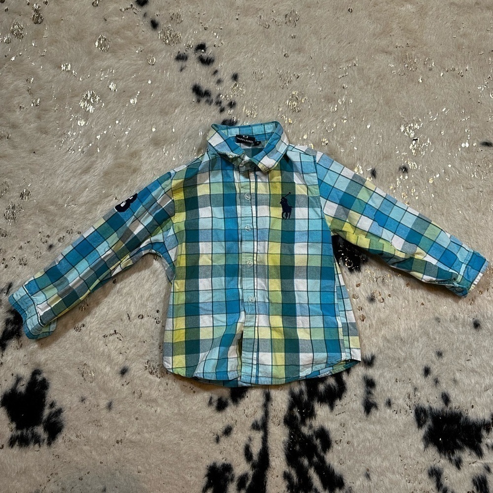Ralph Lauren Boys Blue Plaid Long Sleeve Button Down Shirt Size 9